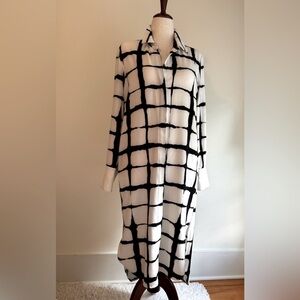Black & White Grid Print Shirt Dress – Size Medium